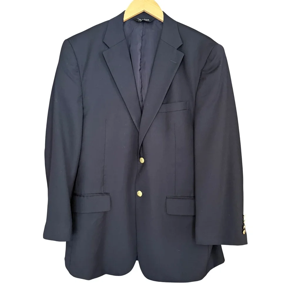 Jos‎ A Bank Travelers Mens Wool Navy Blue Blazer 41R Gold Crest Buttons Tailored